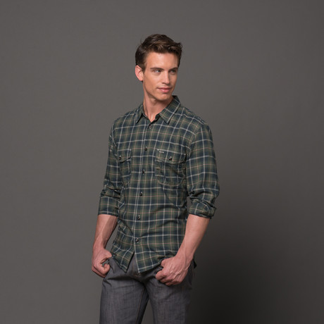 Casual Flap Button Up // Olive Plaid (S)