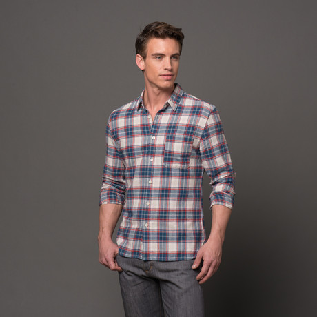 Slim French Seam Button Up // Peach Plaid (S)