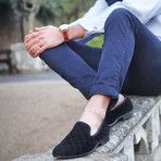 Brushed Velvet Quilted Loafer // Black (US: 7.5)