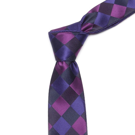 Silver + Purple Checkered Tie