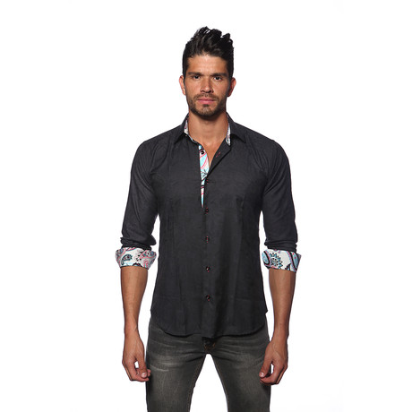 Thomas Button Up Shirt // Black Jacquards (S)