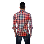 Long Sleeve Button Up Shirt // Red + Blue + White Plaid (S)