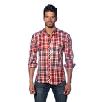 Long Sleeve Button Up Shirt // Red + Blue + White Plaid (S)