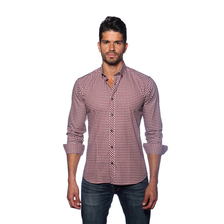 Long Sleeve Button Up Shirt // Red + Blue Gingham (S)