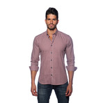 Long Sleeve Button Up Shirt // Red + Blue Gingham (L)