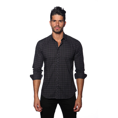 Long Sleeve Button Up Shirt // Black + Purple Check (S)