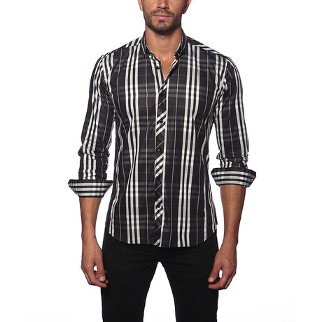 Jared Lang // Long Sleeve Button Up Shirt // Black + Pink Check (M)