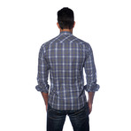 Kali Button Up Shirt // Grey + Blue Stripes (L)