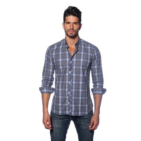 Kali Button Up Shirt // Grey + Blue Stripes (S)