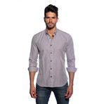 Long Sleeve Button Up Shirt // Navy + Purple Check (L)