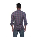 Long Sleeve Button Up Shirt // Navy + Red + White Check (M)