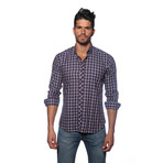 Long Sleeve Button Up Shirt // Navy + Red + White Check (M)