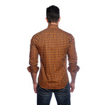 Long Sleeve Button Up Shirt // Orange + Navy Gingham (M)