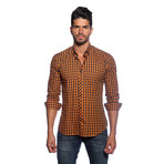 Long Sleeve Button Up Shirt // Orange + Navy Gingham (M)