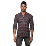 Long Sleeve Button Up Shirt // Charcoal + Burgundy Gingham (XL)