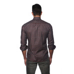 Long Sleeve Button Up Shirt // Charcoal + Burgundy Gingham (XL)