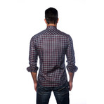 Long Sleeve Button Up Shirt // Burgundy + Charcoal Check (2XL)