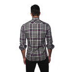 Long Sleeve Button Up Shirt // Purple + Charcoal Plaid (2XL)