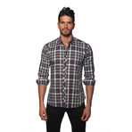 Long Sleeve Button Up Shirt // Purple + Charcoal Plaid (2XL)