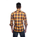 Long Sleeve Button Up Shirt // Orange + Navy Plaid (S)