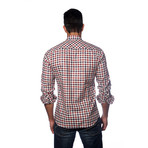 Long Sleeve Button Up Shirt // Red + Blue Check Linen (L)