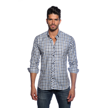 Long Sleeve Button Up Shirt // Navy + Blue Check Linen (S)