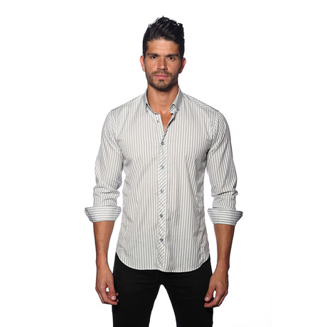 Long Sleeve Button Up Shirt // Grey Stripes (S)