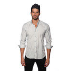 Long Sleeve Button Up Shirt // Grey Stripes (M)