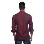 Long Sleeve Button Up Shirt // Red + Navy Plaid (XL)