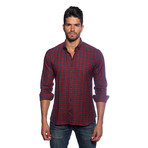 Long Sleeve Button Up Shirt // Red + Navy Plaid (XL)