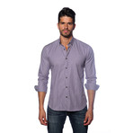 Long Sleeve Button Up Shirt // Purple Gingham (L)