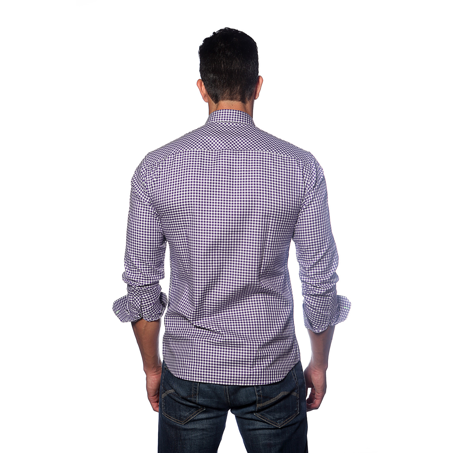 Long Sleeve Button Up Shirt // Purple Gingham (S) - Jared Lang (New ...