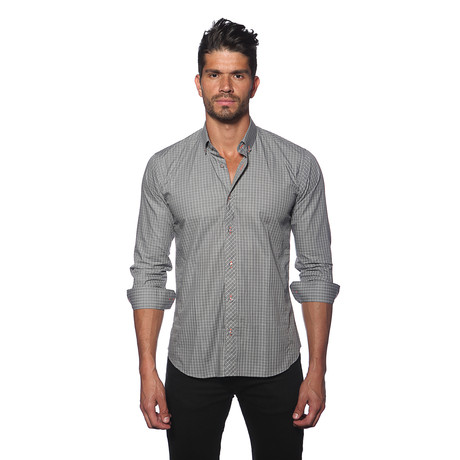 Long Sleeve Button Up Shirt // Grey Check (XL)