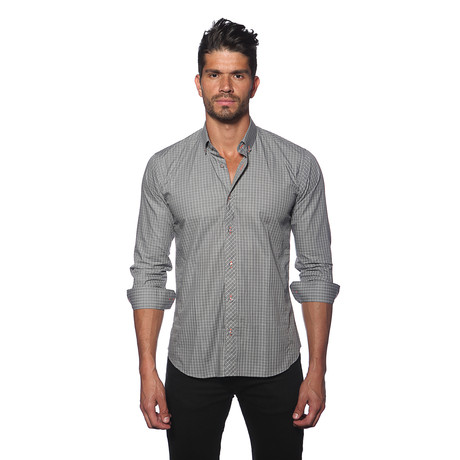 Long Sleeve Button Up Shirt // Grey Check (S)