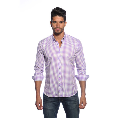 Long Sleeve Button Up Shirt // Lilac Gingham (S)