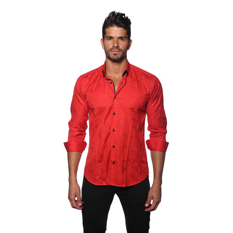 DYLAN Button-Up // Red Paisley Jacquard (S)