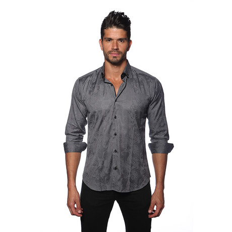 Dylan Button Up Shirt // Grey Jacquard (S)