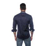 Long Sleeve Button Up Shirt // Navy Paisley (M)