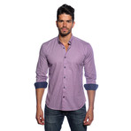 Long Sleeve Button Up Shirt // Fuchsia + Blue Check (L)