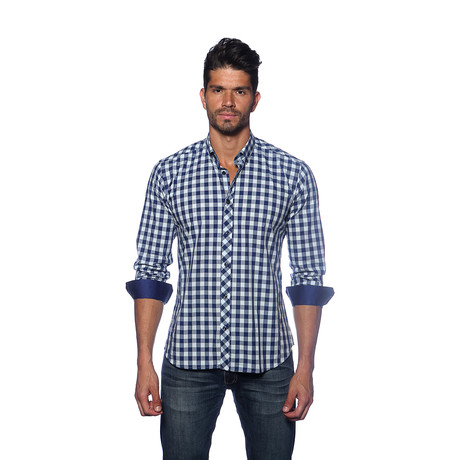 Long Sleeve Button Up Shirt // Blue Check (S)