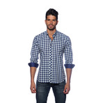 Long Sleeve Button Up Shirt // Blue Check (L)