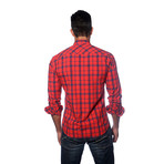 Long Sleeve Button Up Shirt // Red + Blue Plaid (S)