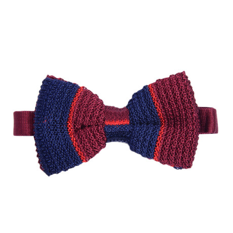 Knit Bow Pre Tied Tie // Two Tone Red & Blue