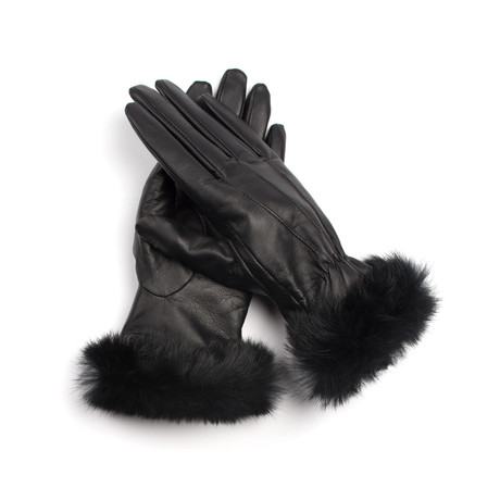Leather Touch Screen Lined Glove // Women // Rabbit's Fur (Small)