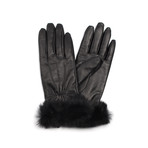 Leather Touch Screen Lined Glove // Women // Rabbit's Fur (Small)