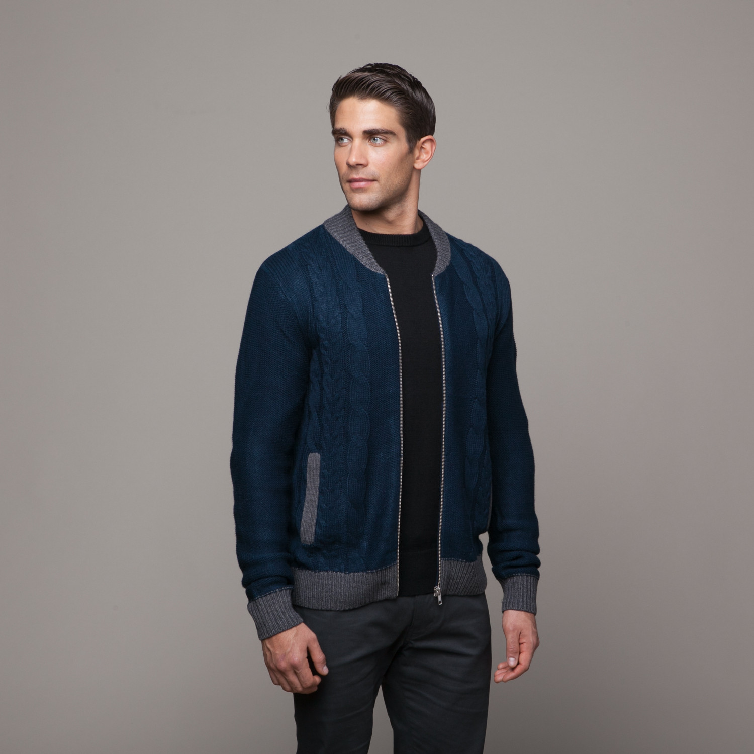 Hamilton Cable Zip Up Cardigan // Navy (XS) - Merc - Touch of Modern