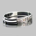 Rubber + Stainless Steel CZ Bangle // Black + White
