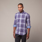 Rodin Hidden Button Down Shirt // Brown + Blue Plaid (2XL)