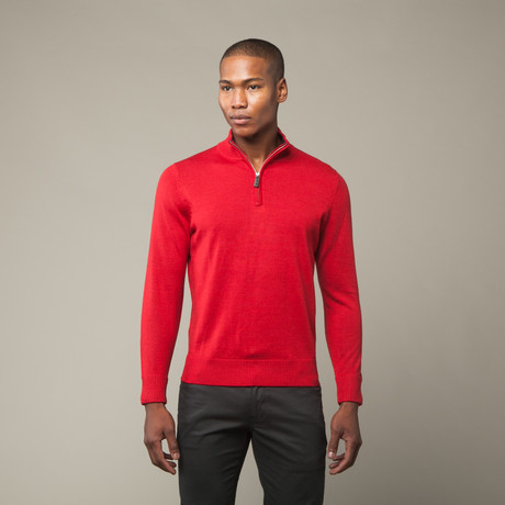 Washable Wool Quarterzip Pullover // Red (M)