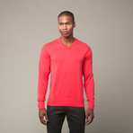 V-Neck Cotton Sweater // Red (M)